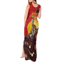 Australia and Papua New Guinea Together Tank Maxi Dress Bird-of-paradise and Kangaroo with Oro Tapa and Aboriginal Art Motifs LT03 - Polynesian Pride