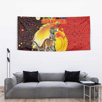 Australia and Papua New Guinea Together Tapestry Bird-of-paradise and Kangaroo with Oro Tapa and Aboriginal Art Motifs LT03 - Polynesian Pride