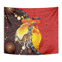 Australia and Papua New Guinea Together Tapestry Bird-of-paradise and Kangaroo with Oro Tapa and Aboriginal Art Motifs LT03 - Polynesian Pride