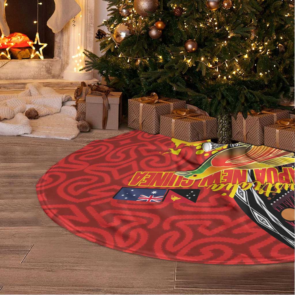 Australia and Papua New Guinea Together Tree Skirt Bird-of-paradise and Kangaroo with Oro Tapa and Aboriginal Art Motifs LT03 - Polynesian Pride