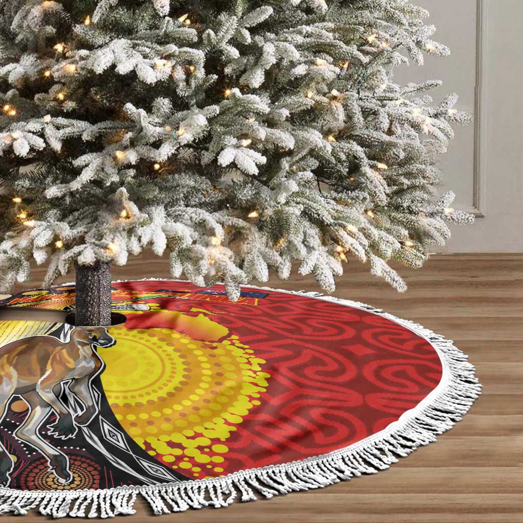Australia and Papua New Guinea Together Tree Skirt Bird-of-paradise and Kangaroo with Oro Tapa and Aboriginal Art Motifs LT03 - Polynesian Pride