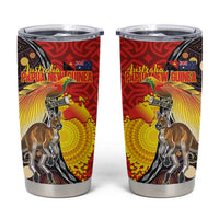 Australia and Papua New Guinea Together Tumbler Cup Bird-of-paradise and Kangaroo with Oro Tapa and Aboriginal Art Motifs LT03 Black - Polynesian Pride