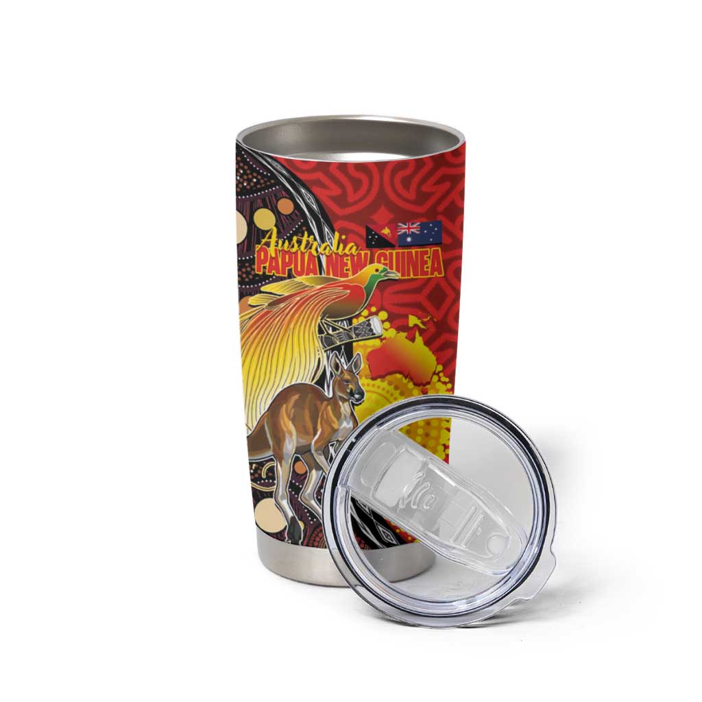 Australia and Papua New Guinea Together Tumbler Cup Bird-of-paradise and Kangaroo with Oro Tapa and Aboriginal Art Motifs LT03 - Polynesian Pride