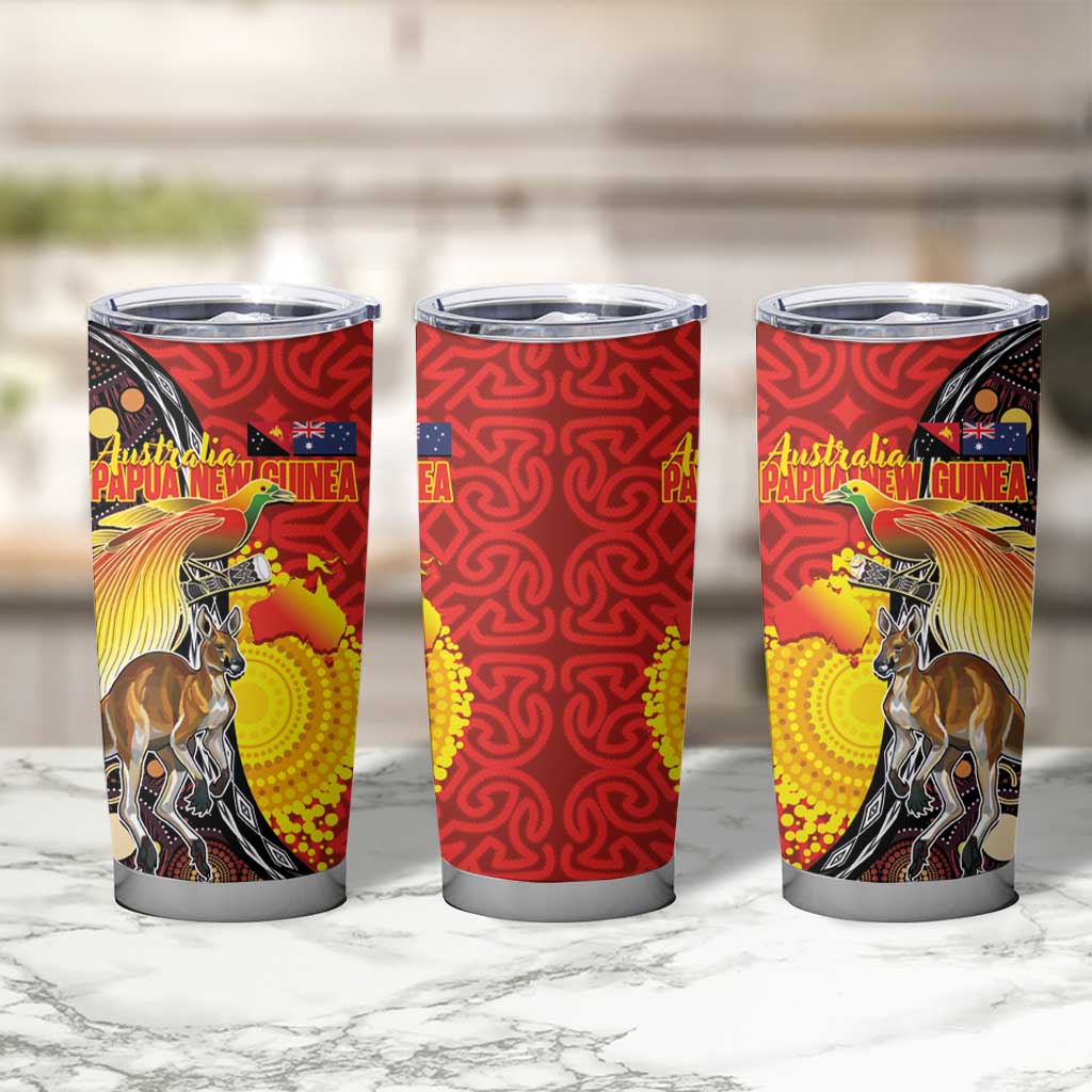 Australia and Papua New Guinea Together Tumbler Cup Bird-of-paradise and Kangaroo with Oro Tapa and Aboriginal Art Motifs LT03 - Polynesian Pride