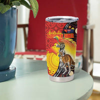 Australia and Papua New Guinea Together Tumbler Cup Bird-of-paradise and Kangaroo with Oro Tapa and Aboriginal Art Motifs LT03 - Polynesian Pride
