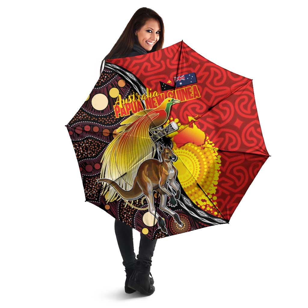 Australia and Papua New Guinea Together Umbrella Bird-of-paradise and Kangaroo with Oro Tapa and Aboriginal Art Motifs LT03 - Polynesian Pride