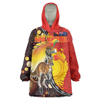 Australia and Papua New Guinea Together Wearable Blanket Hoodie Bird-of-paradise and Kangaroo with Oro Tapa and Aboriginal Art Motifs LT03 One Size Black - Polynesian Pride
