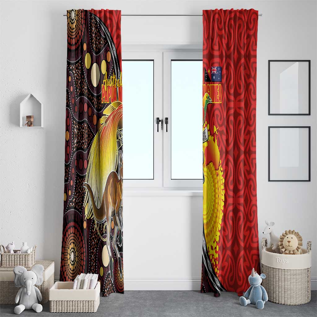 Australia and Papua New Guinea Together Window Curtain Bird-of-paradise and Kangaroo with Oro Tapa and Aboriginal Art Motifs LT03 - Polynesian Pride