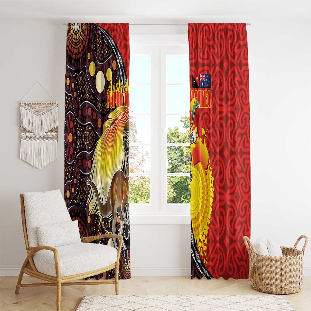 Australia and Papua New Guinea Together Window Curtain Bird-of-paradise and Kangaroo with Oro Tapa and Aboriginal Art Motifs LT03 - Polynesian Pride