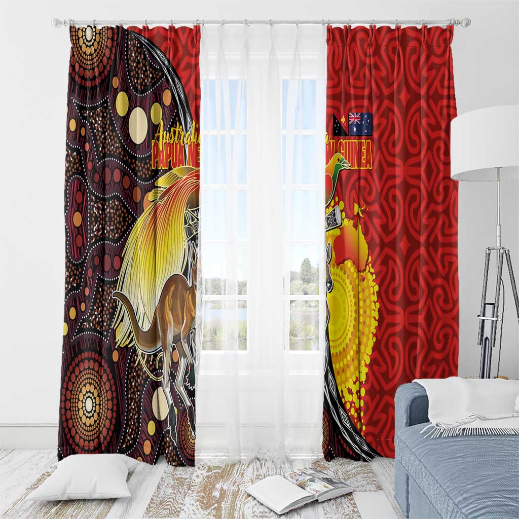 Australia and Papua New Guinea Together Window Curtain Bird-of-paradise and Kangaroo with Oro Tapa and Aboriginal Art Motifs LT03 - Polynesian Pride