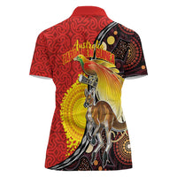 Australia and Papua New Guinea Together Women Polo Shirt Bird-of-paradise and Kangaroo with Oro Tapa and Aboriginal Art Motifs LT03 - Polynesian Pride