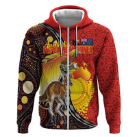 Australia and Papua New Guinea Together Zip Hoodie Bird-of-paradise and Kangaroo with Oro Tapa and Aboriginal Art Motifs LT03 Zip Hoodie Black - Polynesian Pride