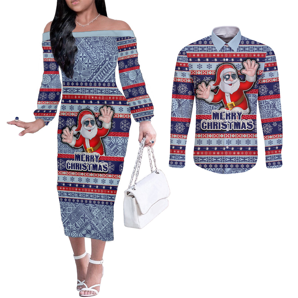 fiji-christmas-couples-matching-off-the-shoulder-long-sleeve-dress-and-long-sleeve-button-shirts-fijian-santa-and-coat-of-arms-mix-tapa-pattern-striped-style