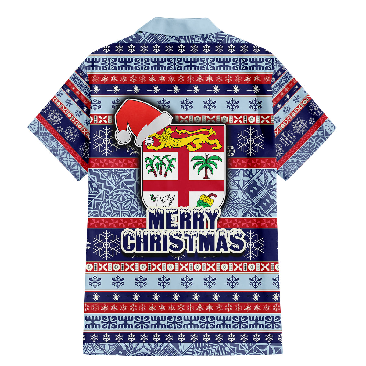 Fiji Christmas Family Matching Mermaid Dress and Hawaiian Shirt Fijian Santa and Coat of Arms Mix Tapa Pattern Striped Style LT03 - Polynesian Pride