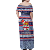 Fiji Christmas Family Matching Off Shoulder Maxi Dress and Hawaiian Shirt Fijian Santa and Coat of Arms Mix Tapa Pattern Striped Style LT03 - Polynesian Pride