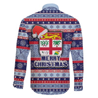 Fiji Christmas Family Matching Off Shoulder Short Dress and Hawaiian Shirt Fijian Santa and Coat of Arms Mix Tapa Pattern Striped Style LT03 - Polynesian Pride