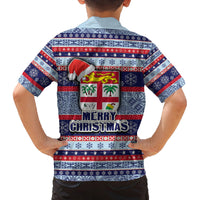 Fiji Christmas Family Matching Summer Maxi Dress and Hawaiian Shirt Fijian Santa and Coat of Arms Mix Tapa Pattern Striped Style LT03 - Polynesian Pride