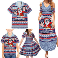 Fiji Christmas Family Matching Summer Maxi Dress and Hawaiian Shirt Fijian Santa and Coat of Arms Mix Tapa Pattern Striped Style LT03 - Polynesian Pride