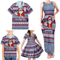 Fiji Christmas Family Matching Tank Maxi Dress and Hawaiian Shirt Fijian Santa and Coat of Arms Mix Tapa Pattern Striped Style LT03 - Polynesian Pride