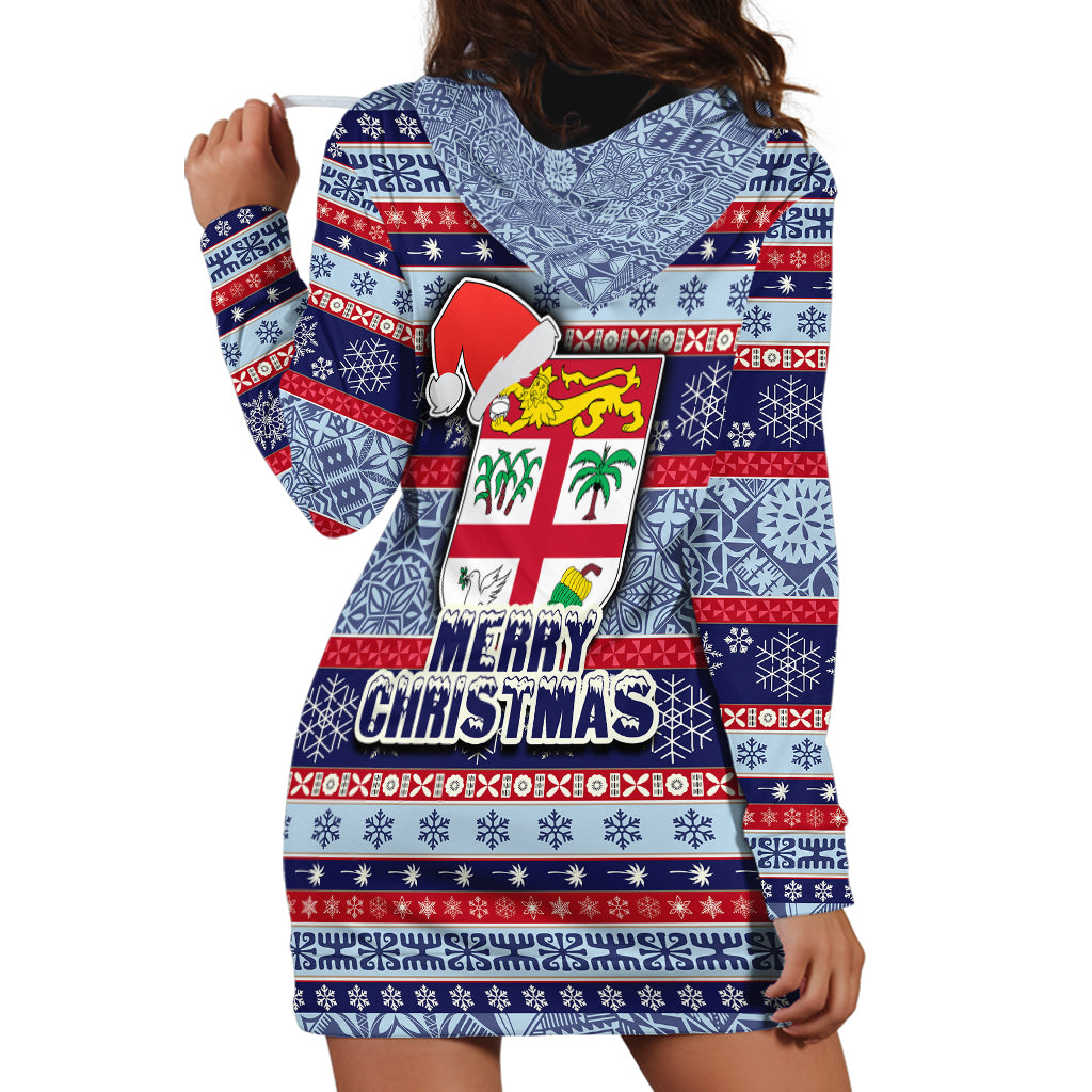 Fiji Christmas Hoodie Dress Fijian Santa and Coat of Arms Mix Tapa Pattern Striped Style LT03 - Polynesian Pride