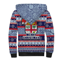 Fiji Christmas Sherpa Hoodie Fijian Santa and Coat of Arms Mix Tapa Pattern Striped Style LT03 - Polynesian Pride