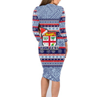 Custom Fiji Christmas Family Matching Long Sleeve Bodycon Dress and Hawaiian Shirt Fijian Santa and Coat of Arms Mix Tapa Pattern Striped Style LT03 - Polynesian Pride