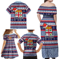 Custom Fiji Christmas Family Matching Off Shoulder Maxi Dress and Hawaiian Shirt Fijian Santa and Coat of Arms Mix Tapa Pattern Striped Style LT03 - Polynesian Pride
