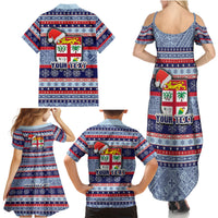 Custom Fiji Christmas Family Matching Summer Maxi Dress and Hawaiian Shirt Fijian Santa and Coat of Arms Mix Tapa Pattern Striped Style LT03 - Polynesian Pride