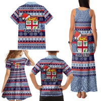 Custom Fiji Christmas Family Matching Tank Maxi Dress and Hawaiian Shirt Fijian Santa and Coat of Arms Mix Tapa Pattern Striped Style LT03 - Polynesian Pride