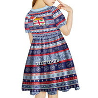 Custom Fiji Christmas Kid Short Sleeve Dress Fijian Santa and Coat of Arms Mix Tapa Pattern Striped Style LT03 - Polynesian Pride