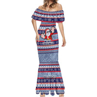 Custom Fiji Christmas Mermaid Dress Fijian Santa and Coat of Arms Mix Tapa Pattern Striped Style LT03 - Polynesian Pride