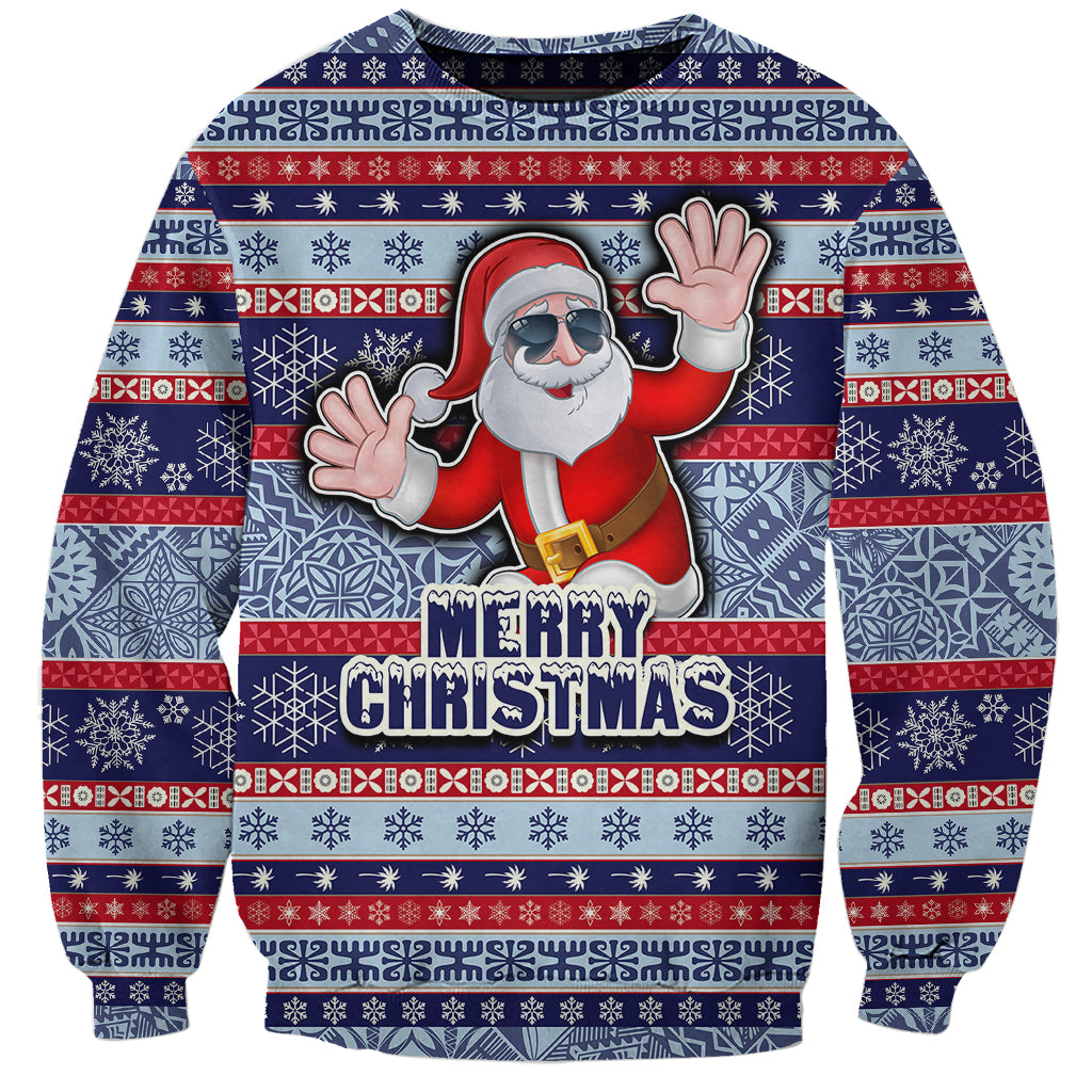 custom-fiji-christmas-sweatshirt-fijian-santa-and-coat-of-arms-mix-tapa-pattern-striped-style