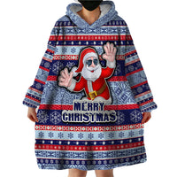 Custom Fiji Christmas Wearable Blanket Hoodie Fijian Santa and Coat of Arms Mix Tapa Pattern Striped Style LT03 - Polynesian Pride