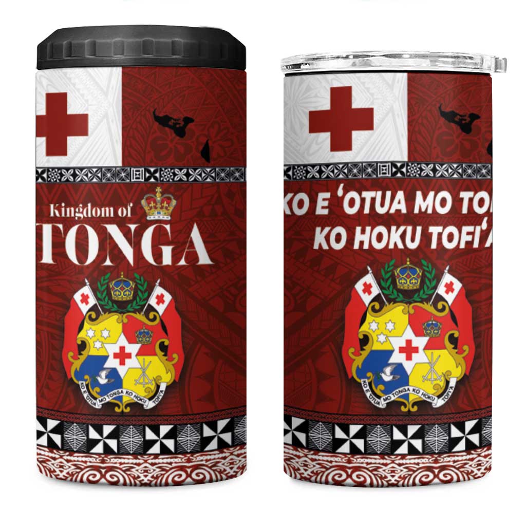 Tongan Culture 4 in 1 Can Cooler Tumbler Ngatu Art Tattoo and Emblem of Tonga LT03 One Size: 16 oz Red - Polynesian Pride