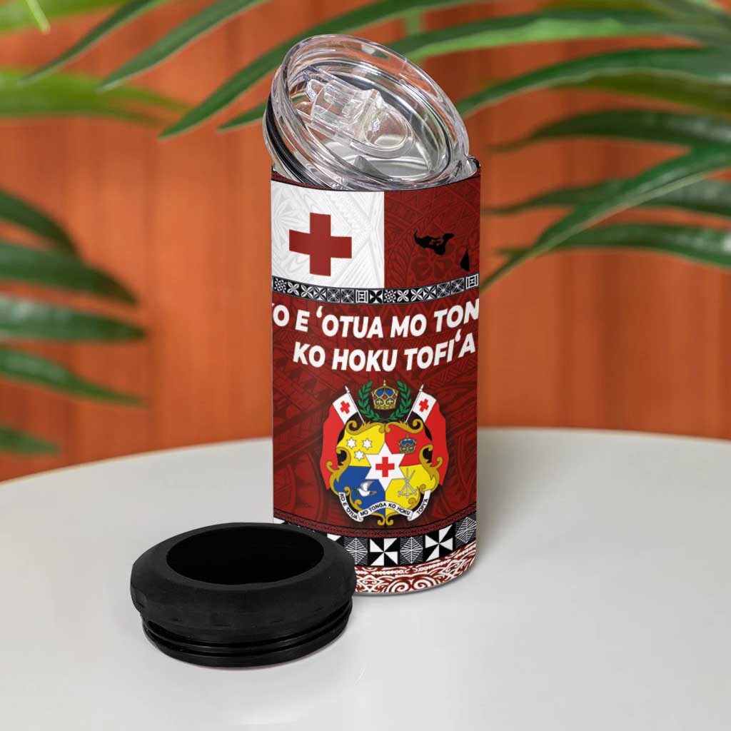 Tongan Culture 4 in 1 Can Cooler Tumbler Ngatu Art Tattoo and Emblem of Tonga LT03 - Polynesian Pride