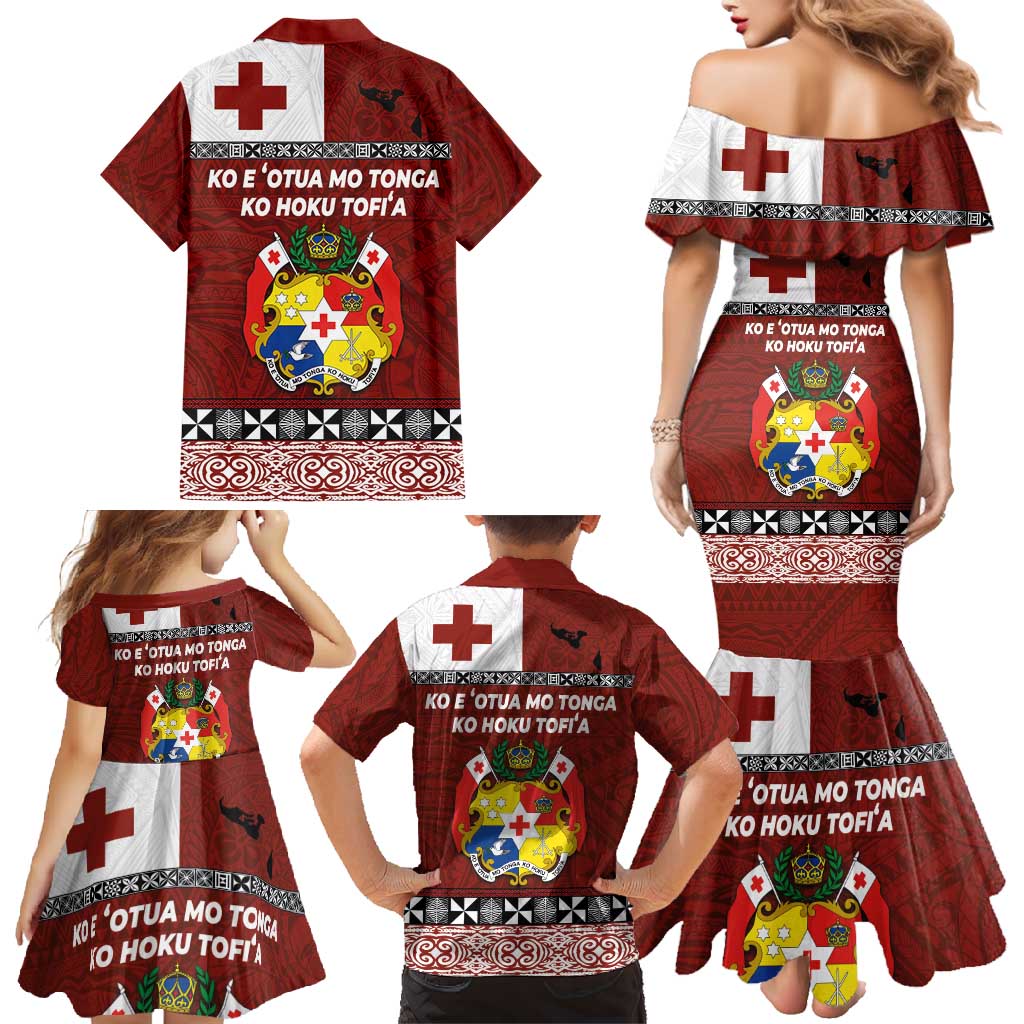 Tongan Culture Family Matching Mermaid Dress and Hawaiian Shirt Ngatu Art Tattoo and Emblem of Tonga