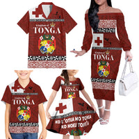 Tongan Culture Family Matching Off The Shoulder Long Sleeve Dress and Hawaiian Shirt Ngatu Art Tattoo and Emblem of Tonga LT03 - Polynesian Pride