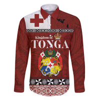 Tongan Culture Family Matching Off The Shoulder Long Sleeve Dress and Hawaiian Shirt Ngatu Art Tattoo and Emblem of Tonga LT03 Dad's Shirt - Long Sleeve Red - Polynesian Pride