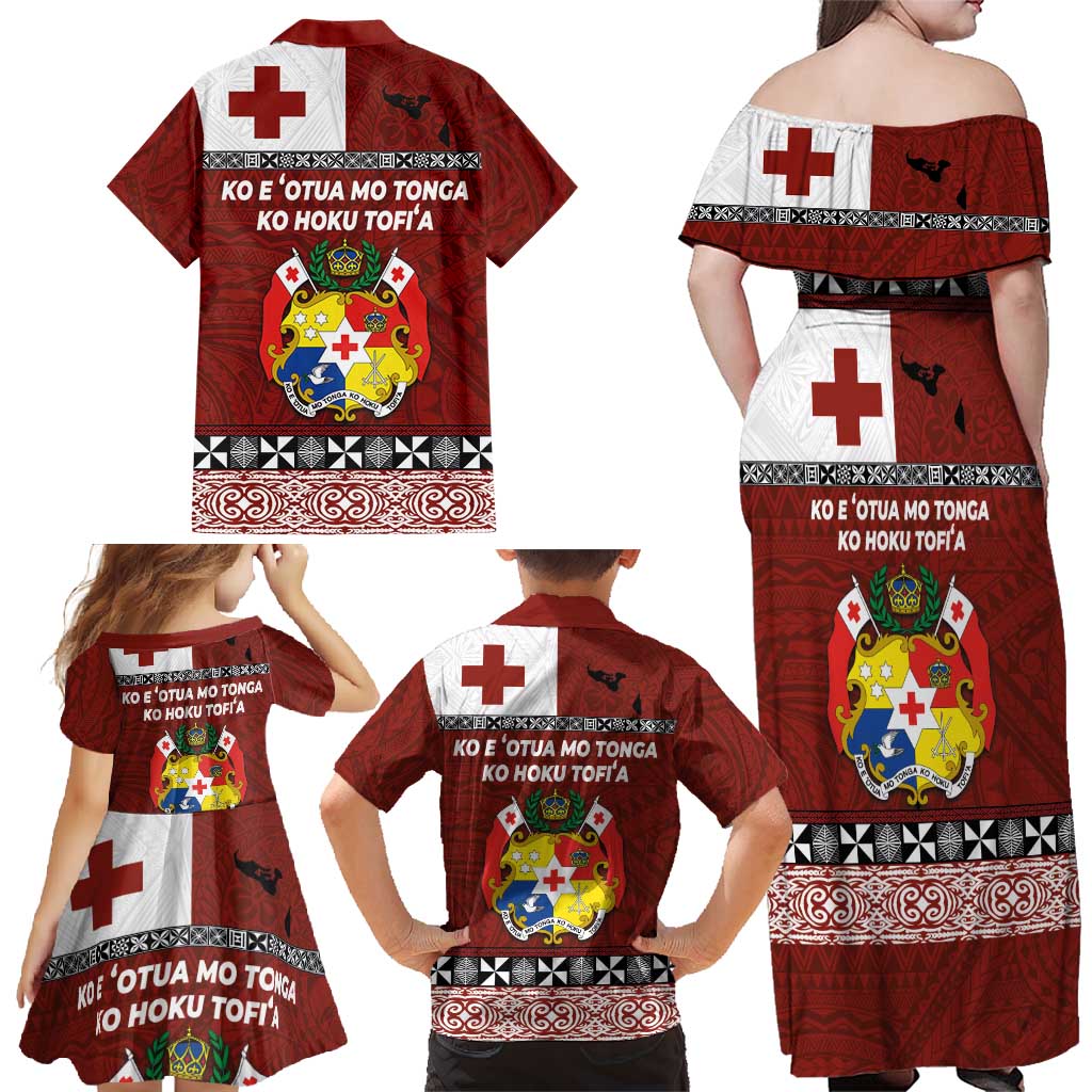 Tongan Culture Family Matching Off Shoulder Maxi Dress and Hawaiian Shirt Ngatu Art Tattoo and Emblem of Tonga LT03 - Polynesian Pride