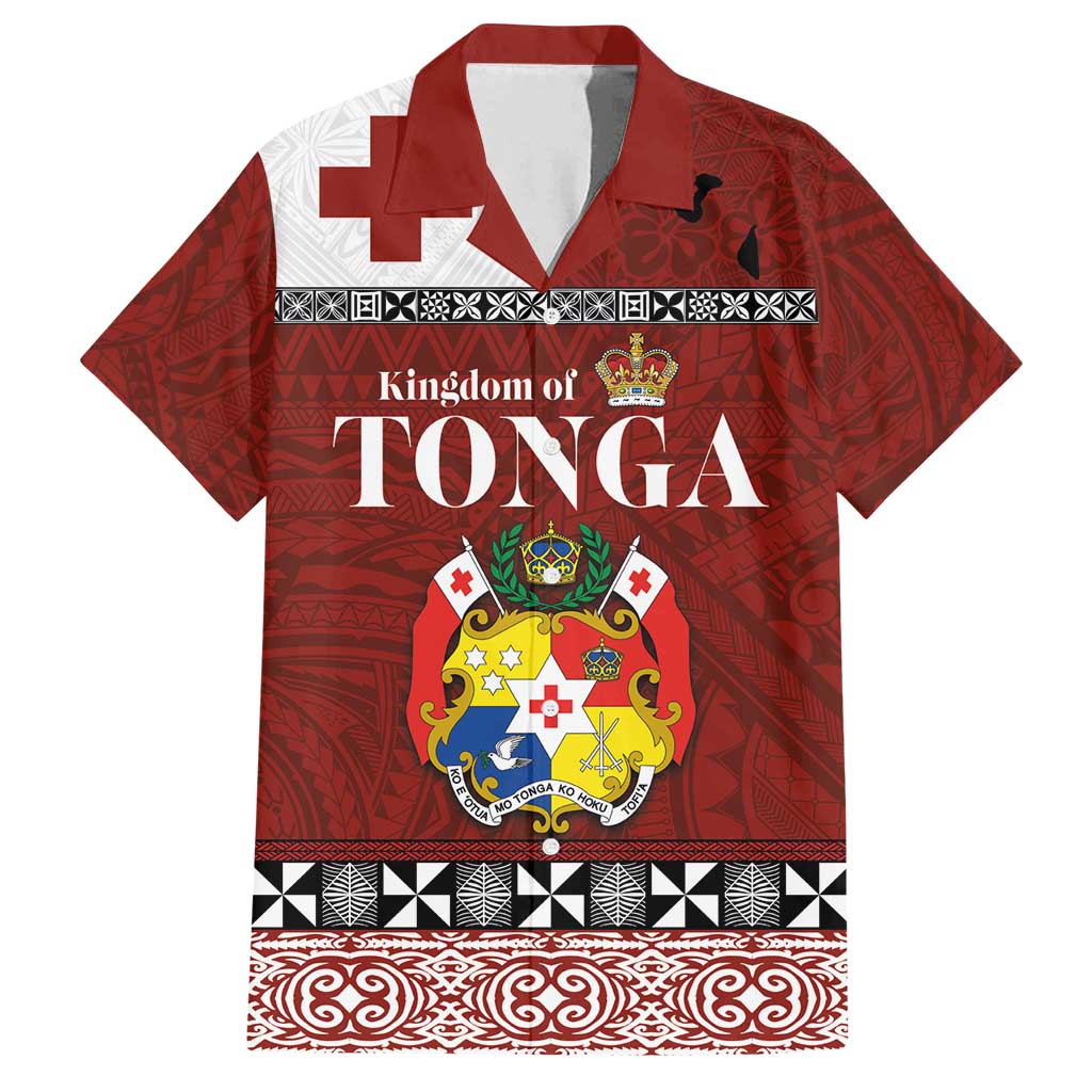 Tongan Culture Family Matching Off Shoulder Short Dress and Hawaiian Shirt Ngatu Art Tattoo and Emblem of Tonga LT03 Dad's Shirt - Short Sleeve Red - Polynesian Pride