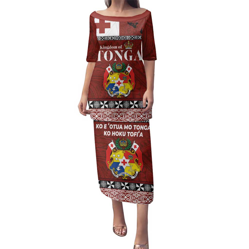 Tongan Culture Family Matching Puletasi and Hawaiian Shirt Ngatu Art Tattoo and Emblem of Tonga LT03 Mom's Dress Red - Polynesian Pride