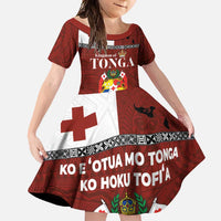 Tongan Culture Family Matching Tank Maxi Dress and Hawaiian Shirt Ngatu Art Tattoo and Emblem of Tonga LT03 Daughter's Dress Red - Polynesian Pride