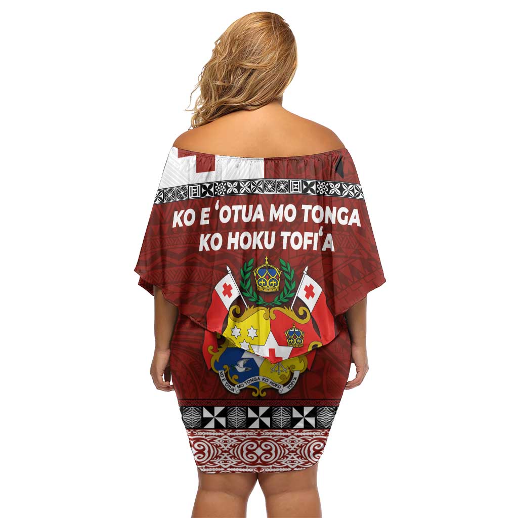 Tongan Culture Off Shoulder Short Dress Ngatu Art Tattoo and Emblem of Tonga
