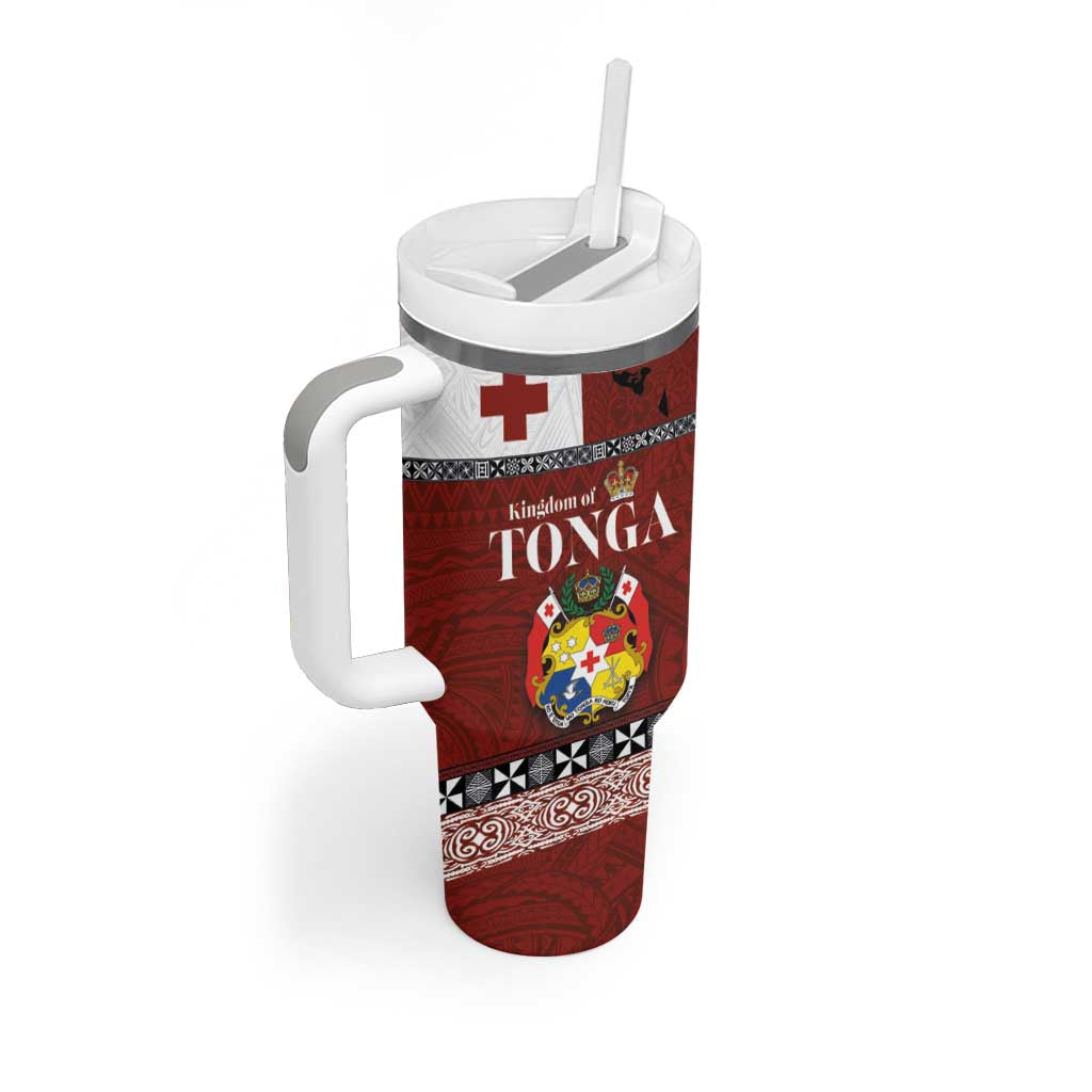 Tongan Culture Tumbler With Handle Ngatu Art Tattoo and Emblem of Tonga