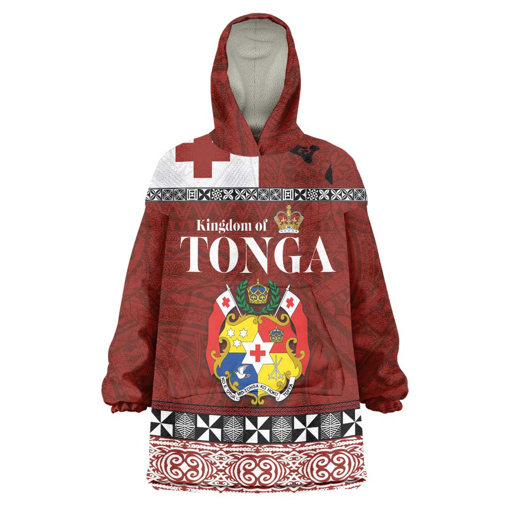 Tongan Culture Wearable Blanket Hoodie Ngatu Art Tattoo and Emblem of Tonga LT03 One Size Red - Polynesian Pride