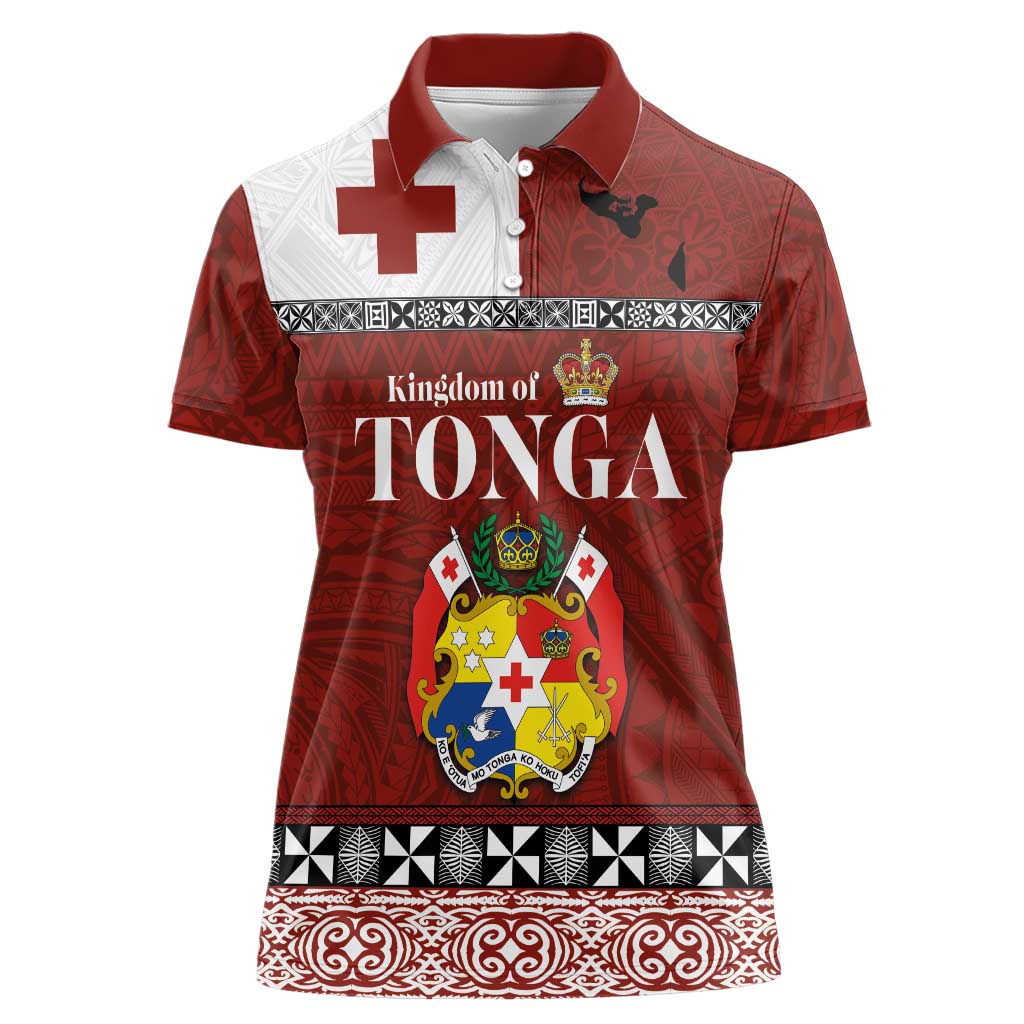 Tongan Culture Women Polo Shirt Ngatu Art Tattoo and Emblem of Tonga LT03 Female Red - Polynesian Pride