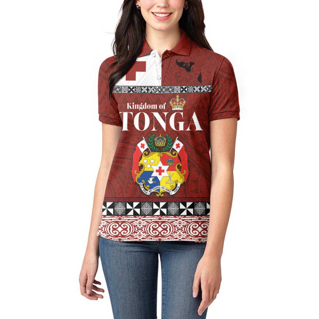 Tongan Culture Women Polo Shirt Ngatu Art Tattoo and Emblem of Tonga LT03 - Polynesian Pride