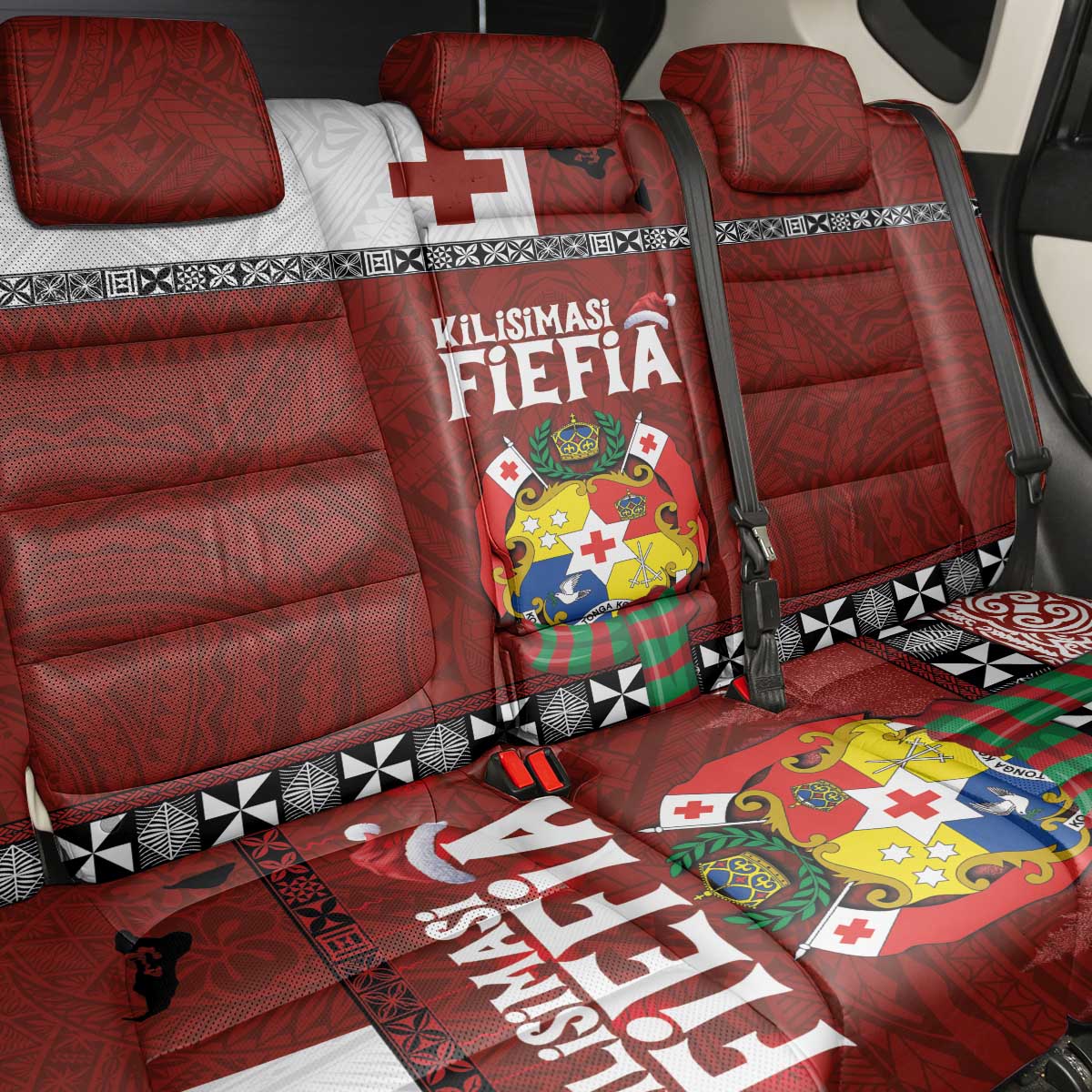 Tongan Christmas Back Car Seat Cover Kilisimasi Fiefia with Ngatu Art Tattoo LT03 - Polynesian Pride