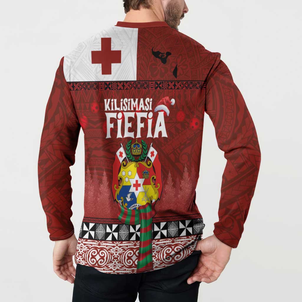 Tongan Christmas Button Sweatshirt Kilisimasi Fiefia with Ngatu Art Tattoo