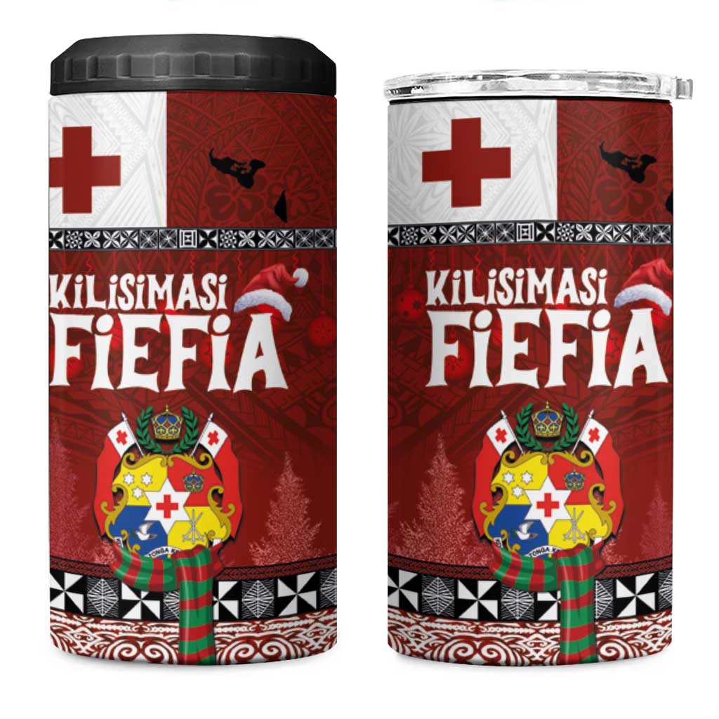 Tongan Christmas 4 in 1 Can Cooler Tumbler Kilisimasi Fiefia with Ngatu Art Tattoo LT03 One Size: 16 oz Red - Polynesian Pride